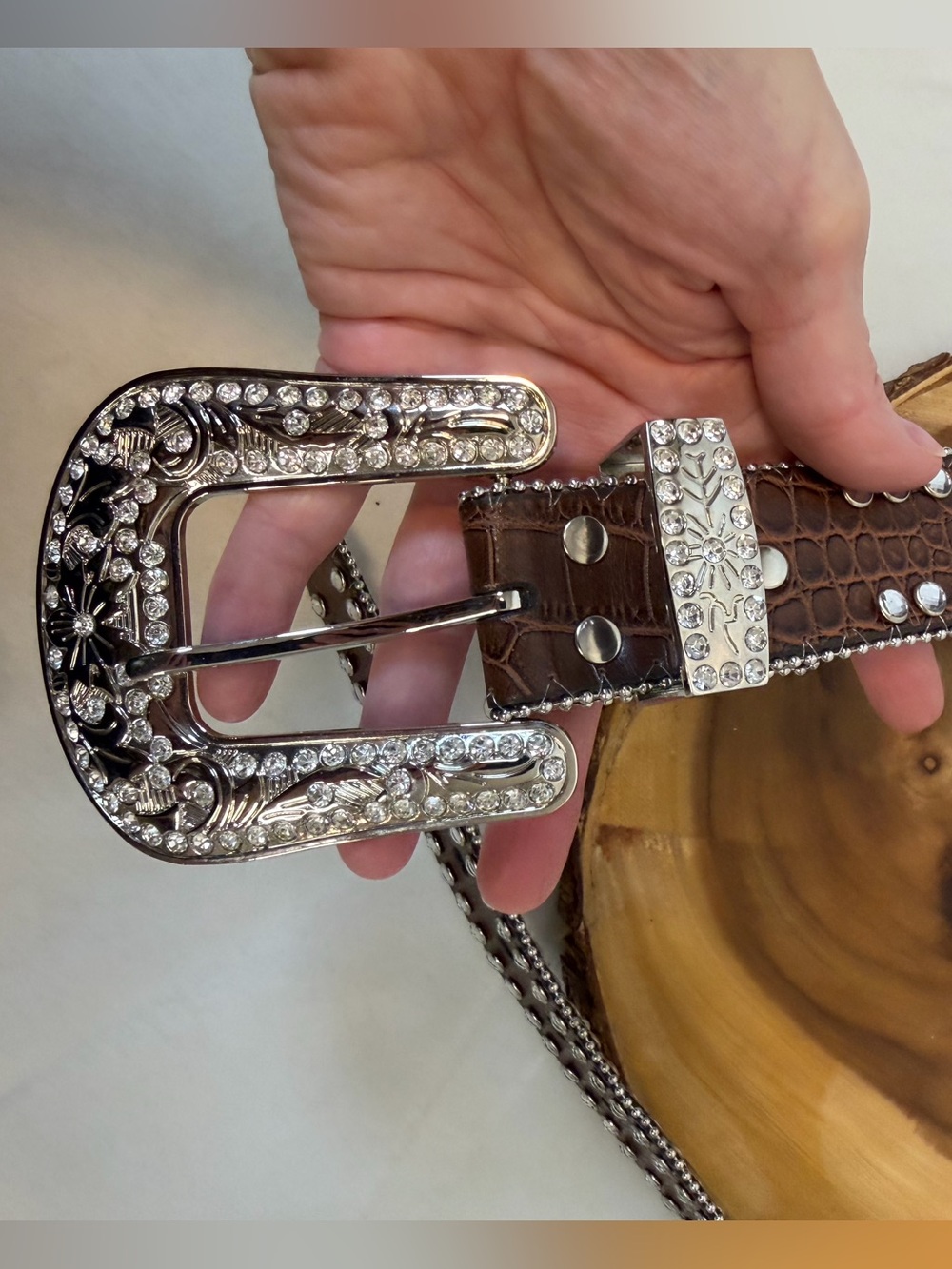 Blazin Roxx Brown Belt with Rhinestones and Conchos Scalloped Western Large - Picture 4 of 8